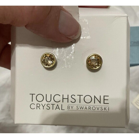 Touchstone Crystal, Antique Ice Post Earrings, Golden Shadow, NWB, 4419EF - Picture 2 of 4